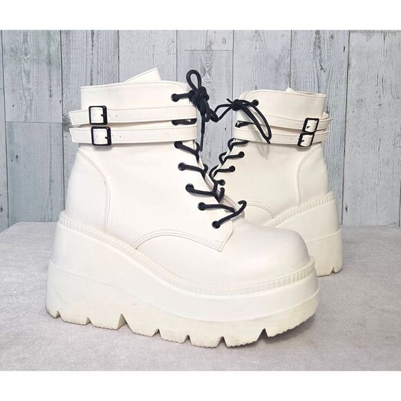 Demonia Shaker-52 Platform Lace-Up Technopagan Moto Combat Boots Sz. 11 - Picture 1 of 8